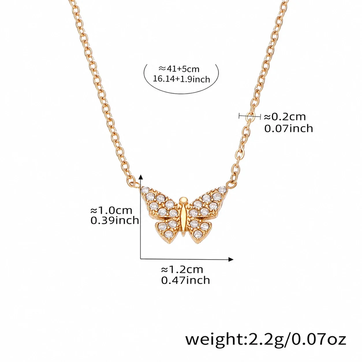 Delicate Pavé Butterfly Stainless Steel Jewelry Set - Gold Butterfly 40+5 cm