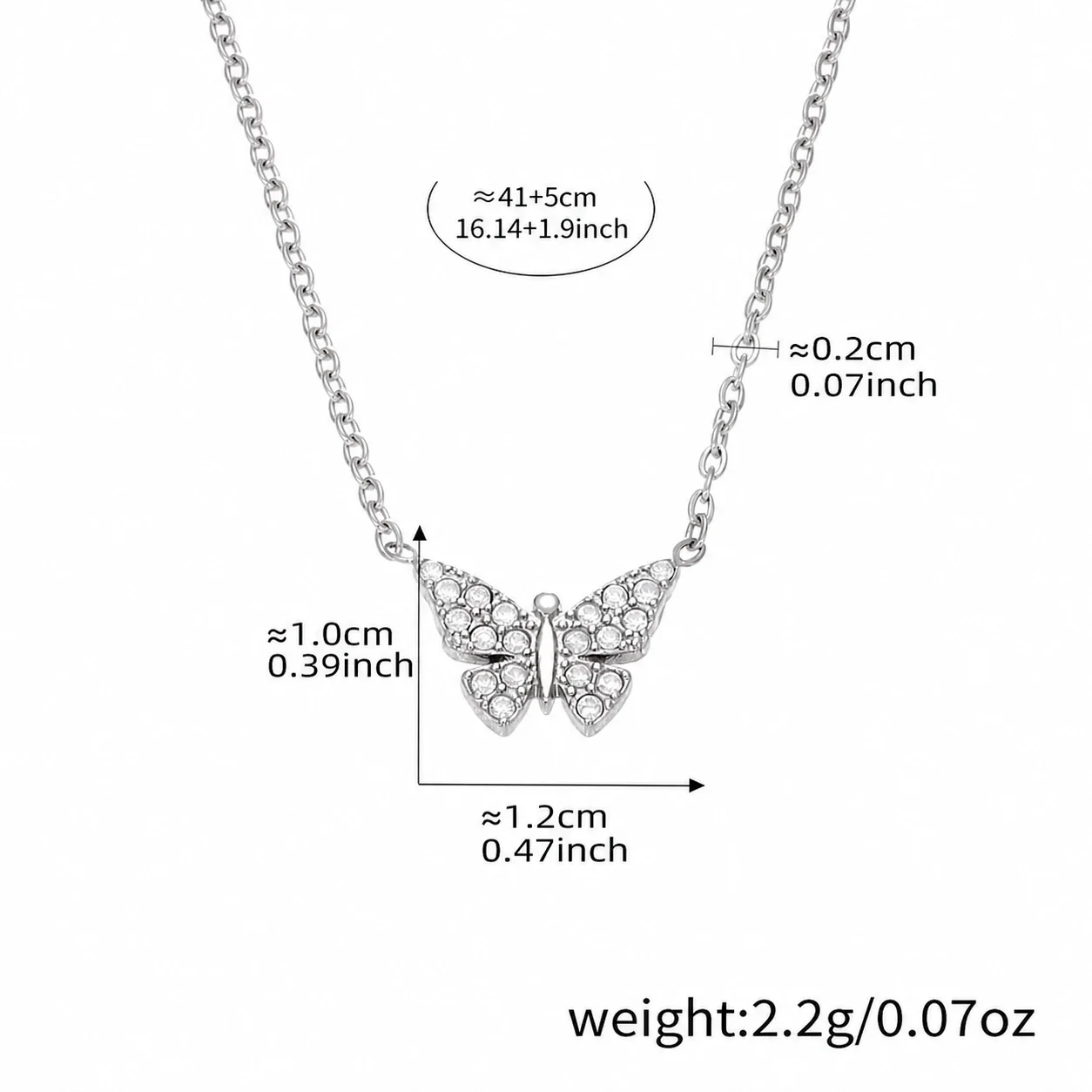 Delicate Pavé Butterfly Stainless Steel Jewelry Set - Steel Butterfly 40+5 cm