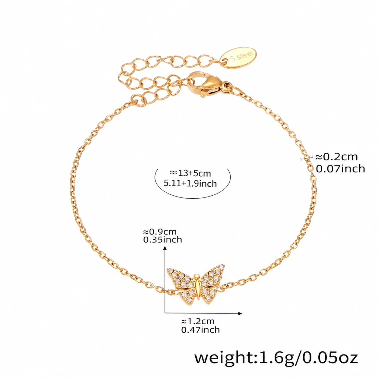 Delicate Pavé Butterfly Stainless Steel Jewelry Set - Gold Butterfly 13+5 cm
