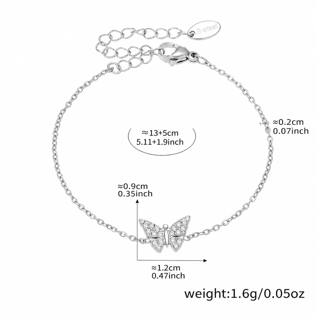 Delicate Pavé Butterfly Stainless Steel Jewelry Set - Steel Butterfly 13+5 cm