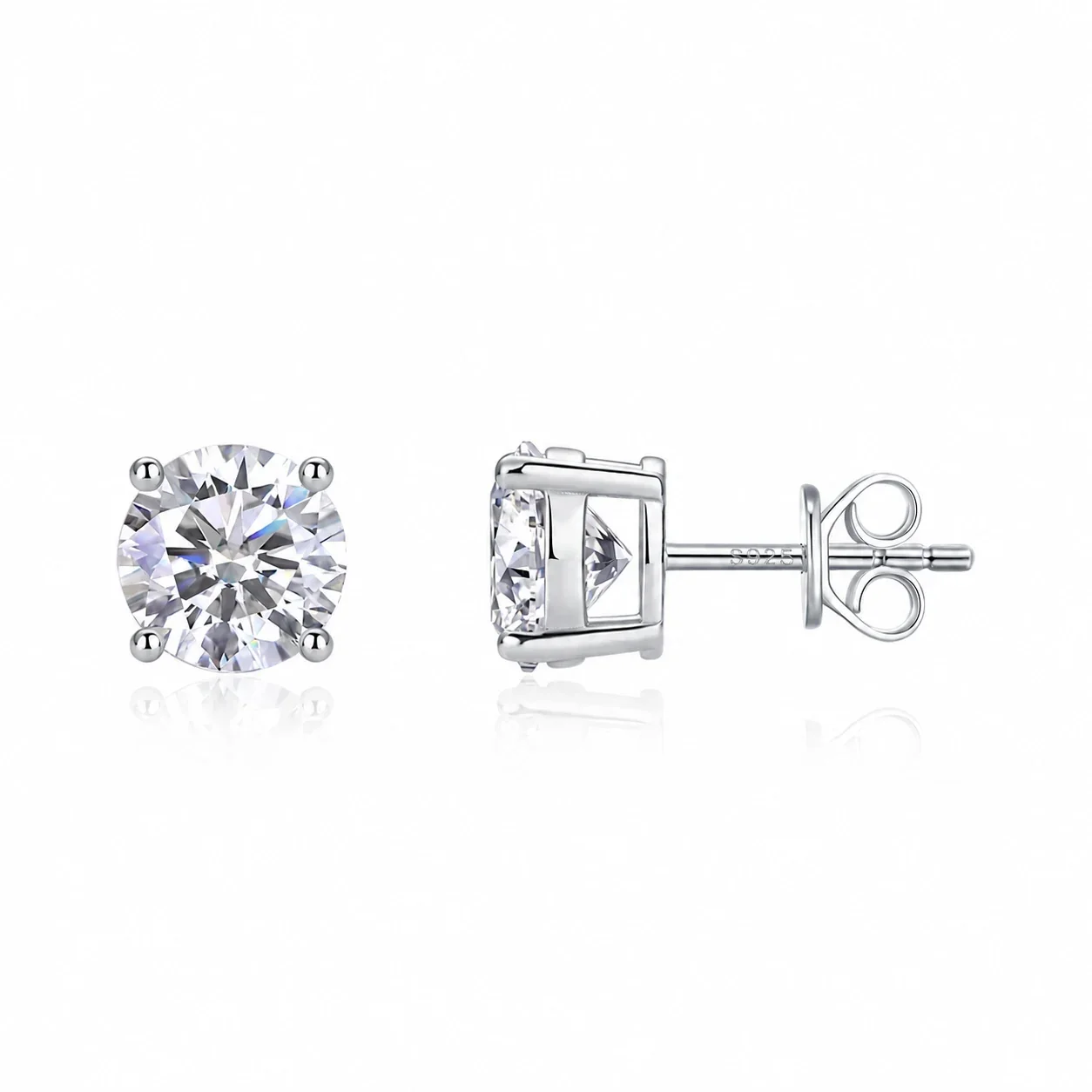 Minimal 925 Sterling Silver Four-Prong Moissanite Stud Earrings
