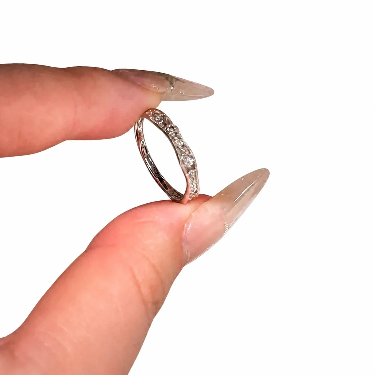 Delicate Silver-Plated Pavé CZ Openwork Copper Ring