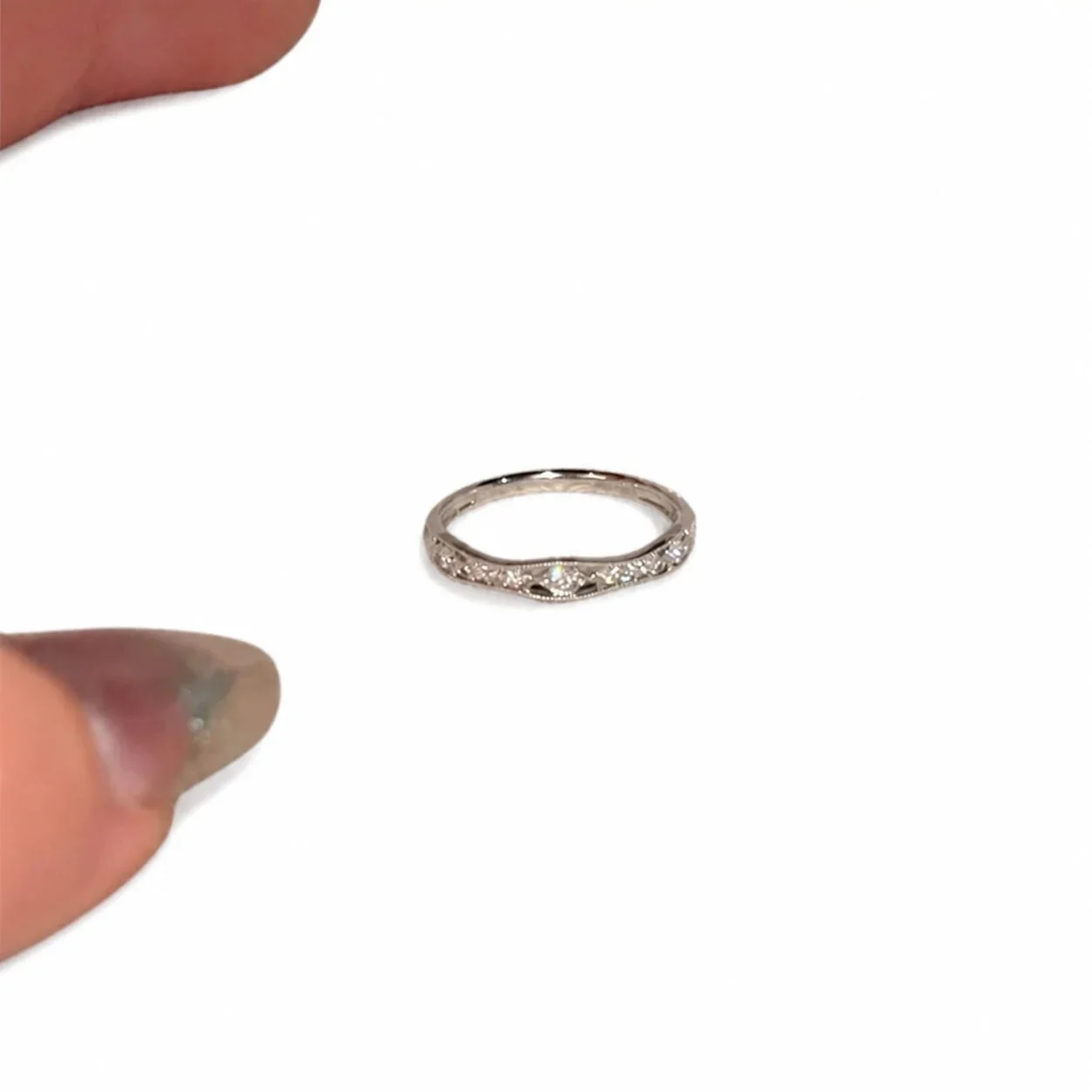 Delicate Silver-Plated Pavé CZ Openwork Copper Ring