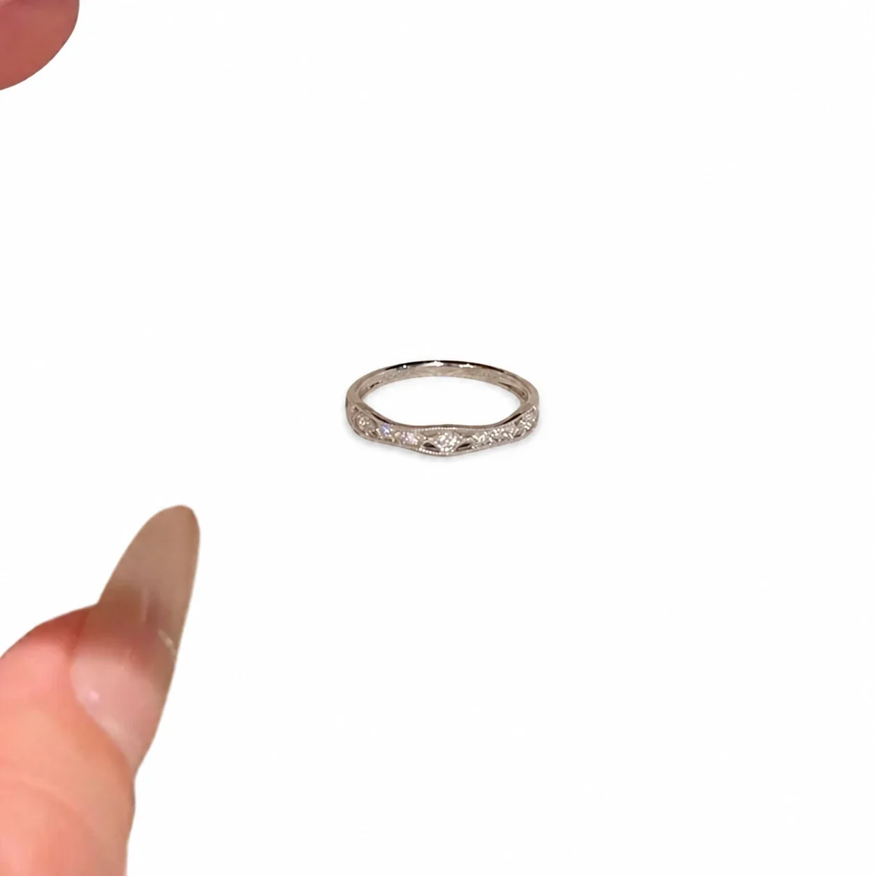 Delicate Silver-Plated Pavé CZ Openwork Copper Ring
