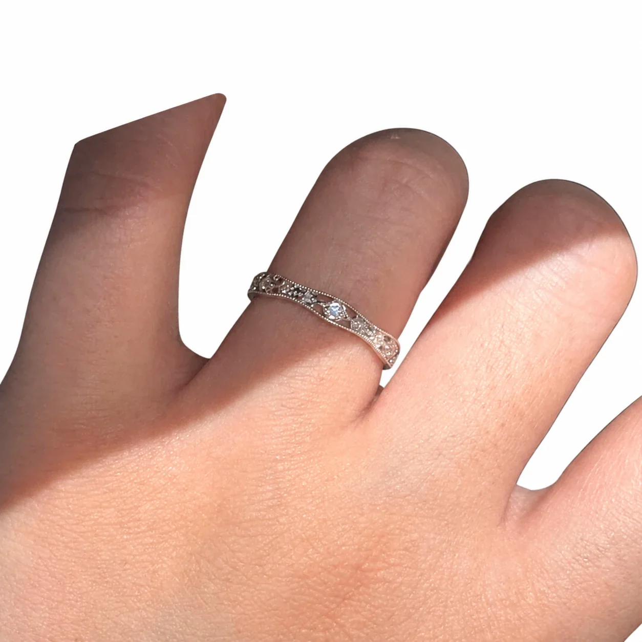 Delicate Silver-Plated Pavé CZ Openwork Copper Ring