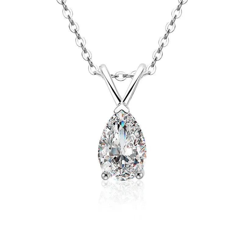 Luminous 925 Sterling Silver Pear-Cut V-Bail Moissanite Necklace