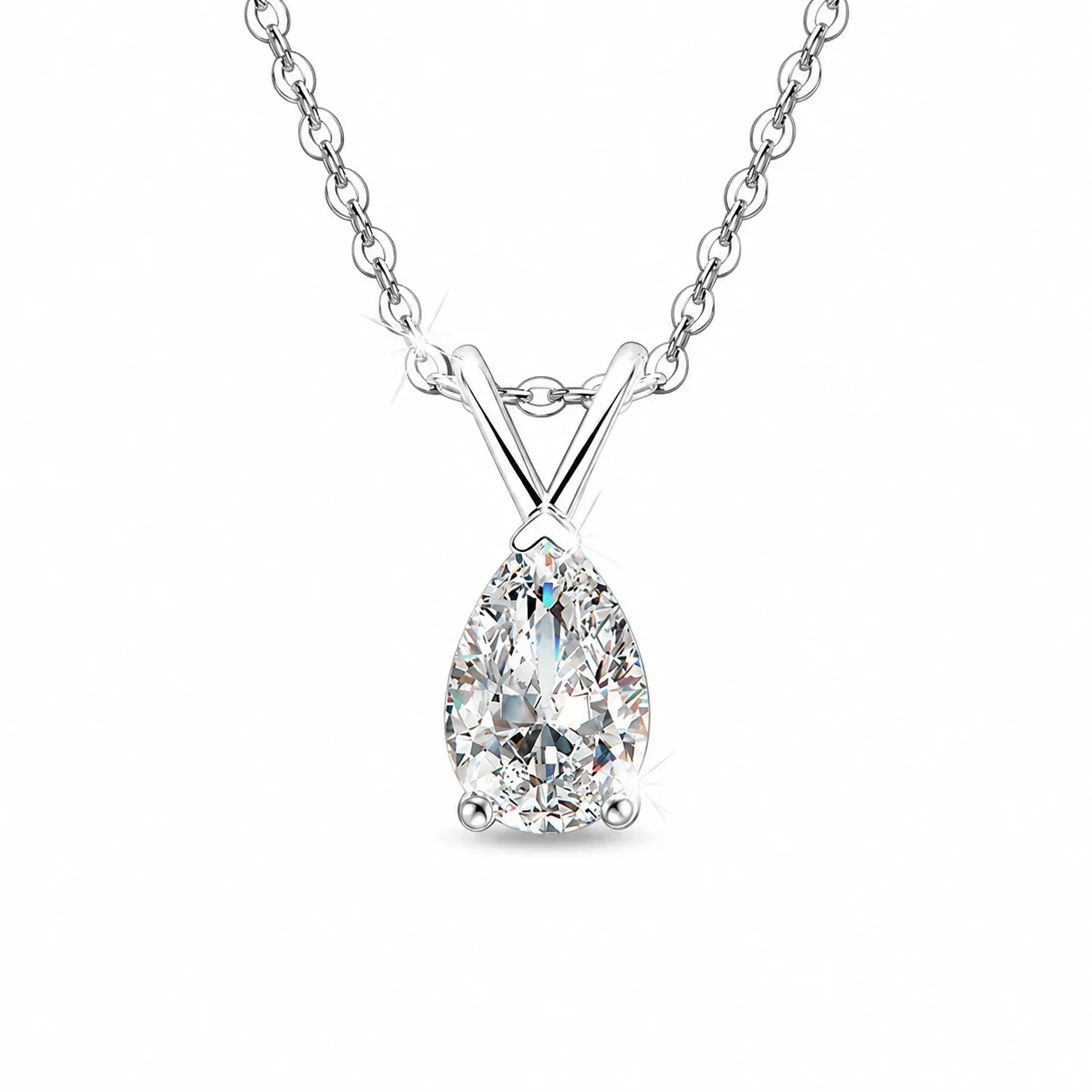 Luminous 925 sterling silver Pear-Cut V-Bail Necklace
