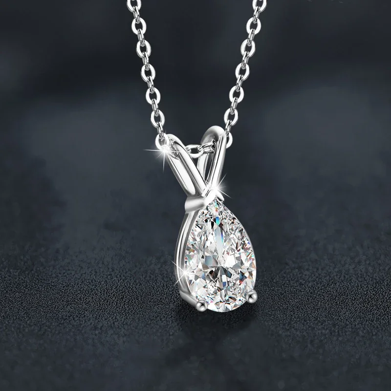 Luminous 925 sterling silver Pear-Cut V-Bail Necklace