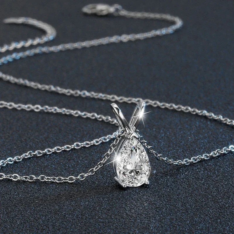 Luminous 925 sterling silver Pear-Cut V-Bail Necklace