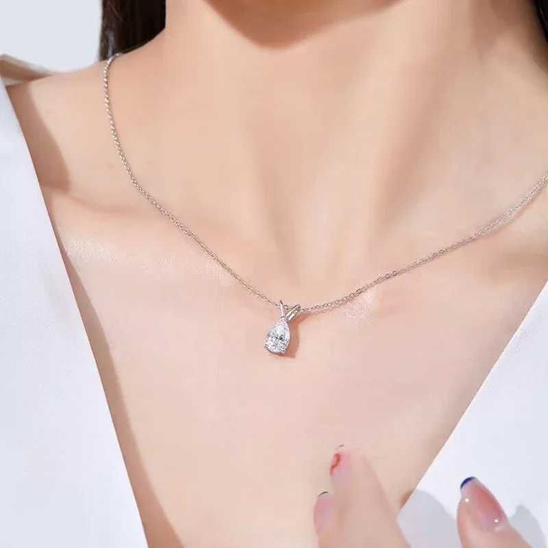 Luminous 925 sterling silver Pear-Cut V-Bail Necklace