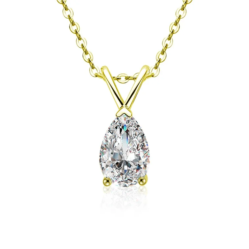 Luminous 925 sterling silver Pear-Cut V-Bail Necklace - Gold
