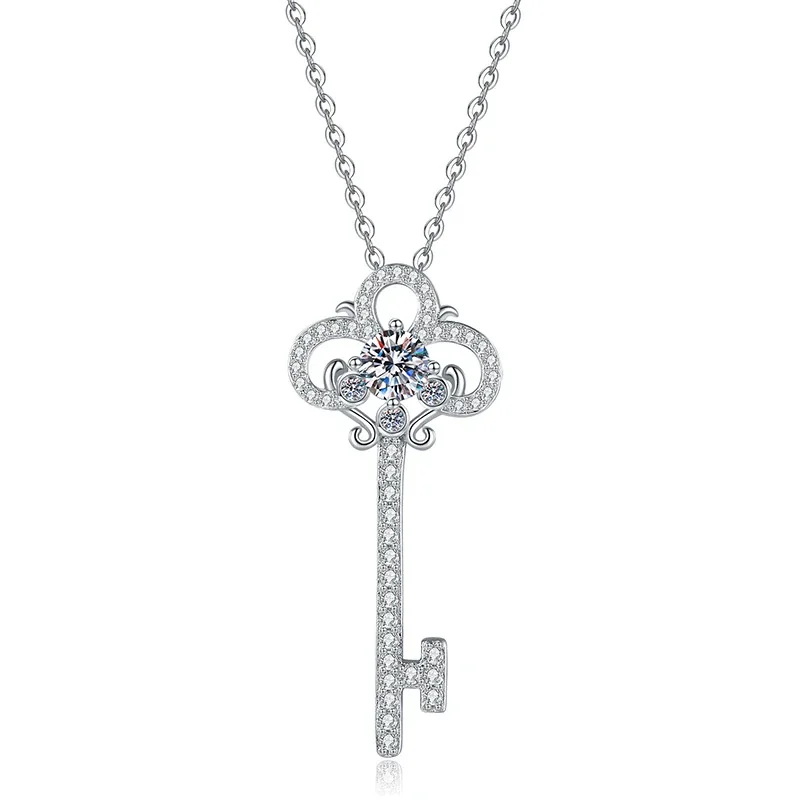Ornate Key Pavé 925 Sterling Silver Pendant Necklace