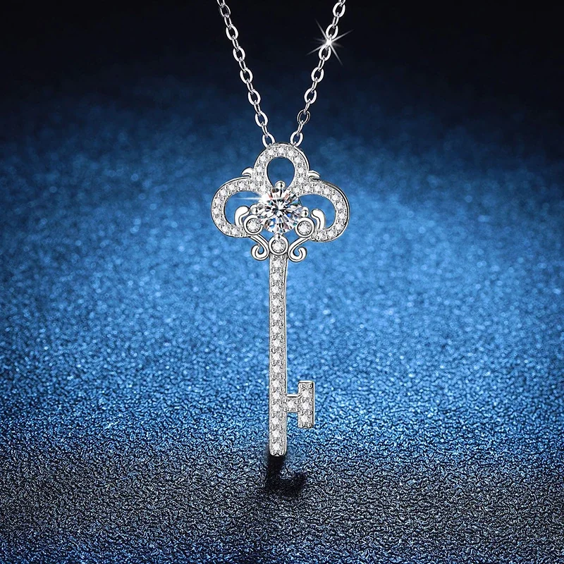 Ornate Key Pavé 925 Sterling Silver Pendant Necklace