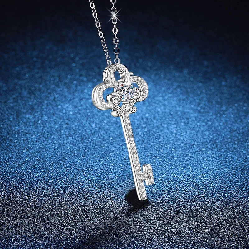 Ornate Key Pavé 925 Sterling Silver Pendant Necklace