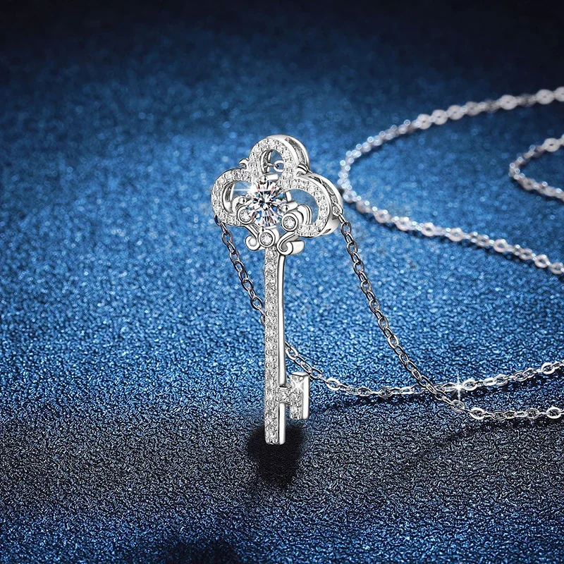 Ornate Key Pavé 925 Sterling Silver Pendant Necklace