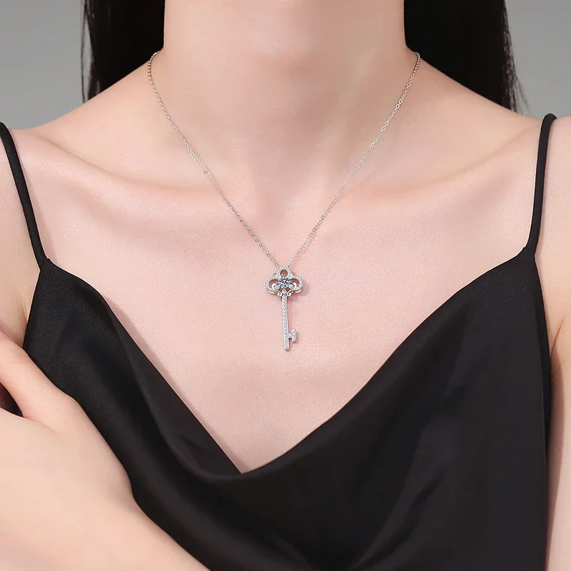 Ornate Key Pavé 925 Sterling Silver Pendant Necklace