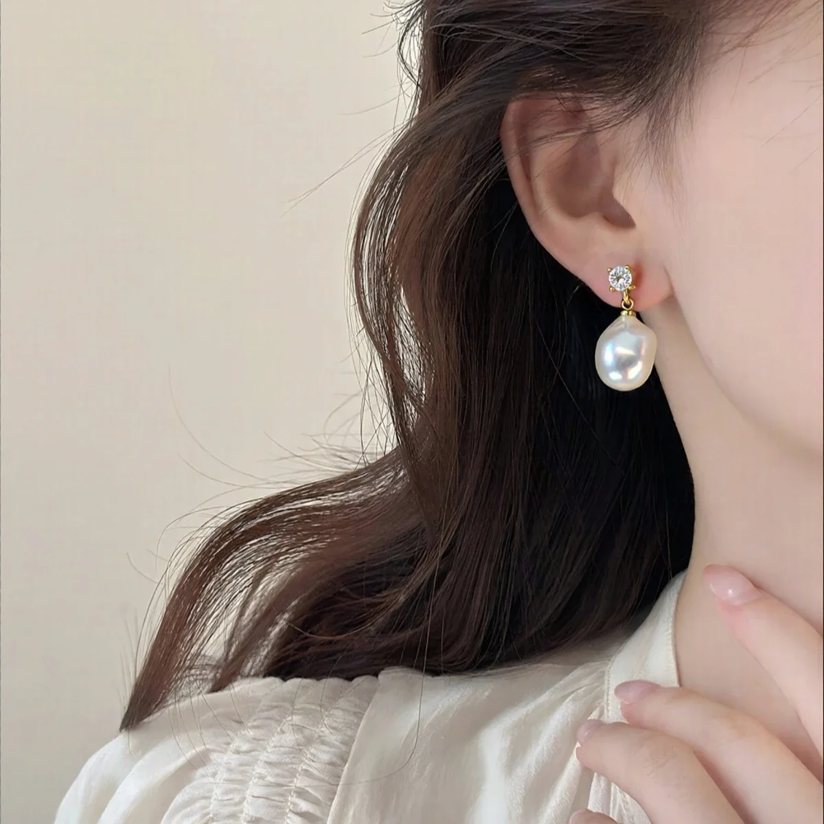 Radiant Gold-Plated Prong CZ Freshwater Pearl Drop Earrings