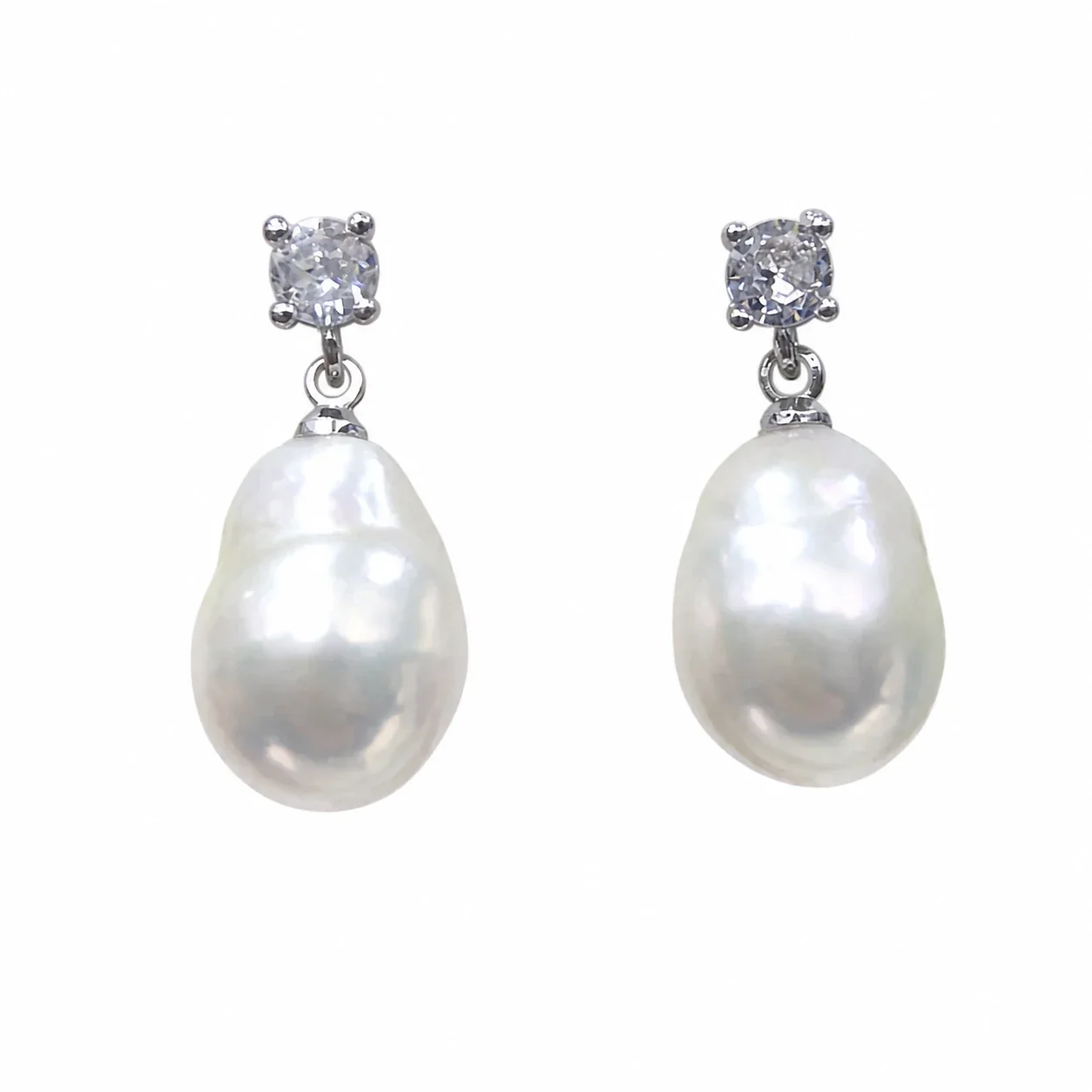 Radiant Gold-Plated Prong CZ Freshwater Pearl Drop Earrings