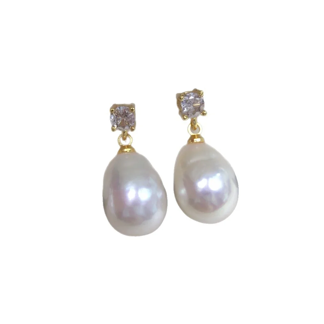 Radiant Gold-Plated Prong CZ Freshwater Pearl Drop Earrings