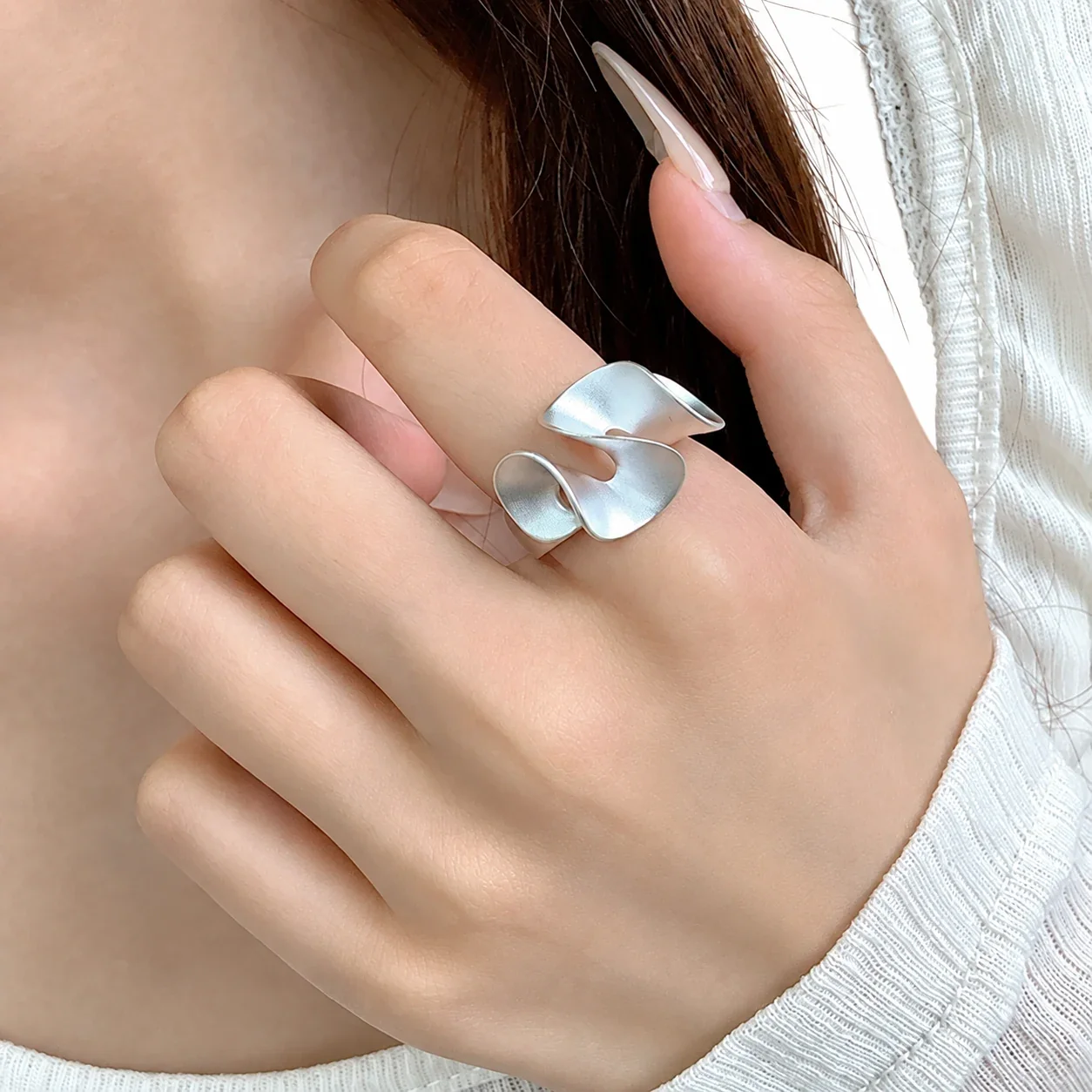 Sculptural 925 Sterling Silver Open Petal Swirl Ring