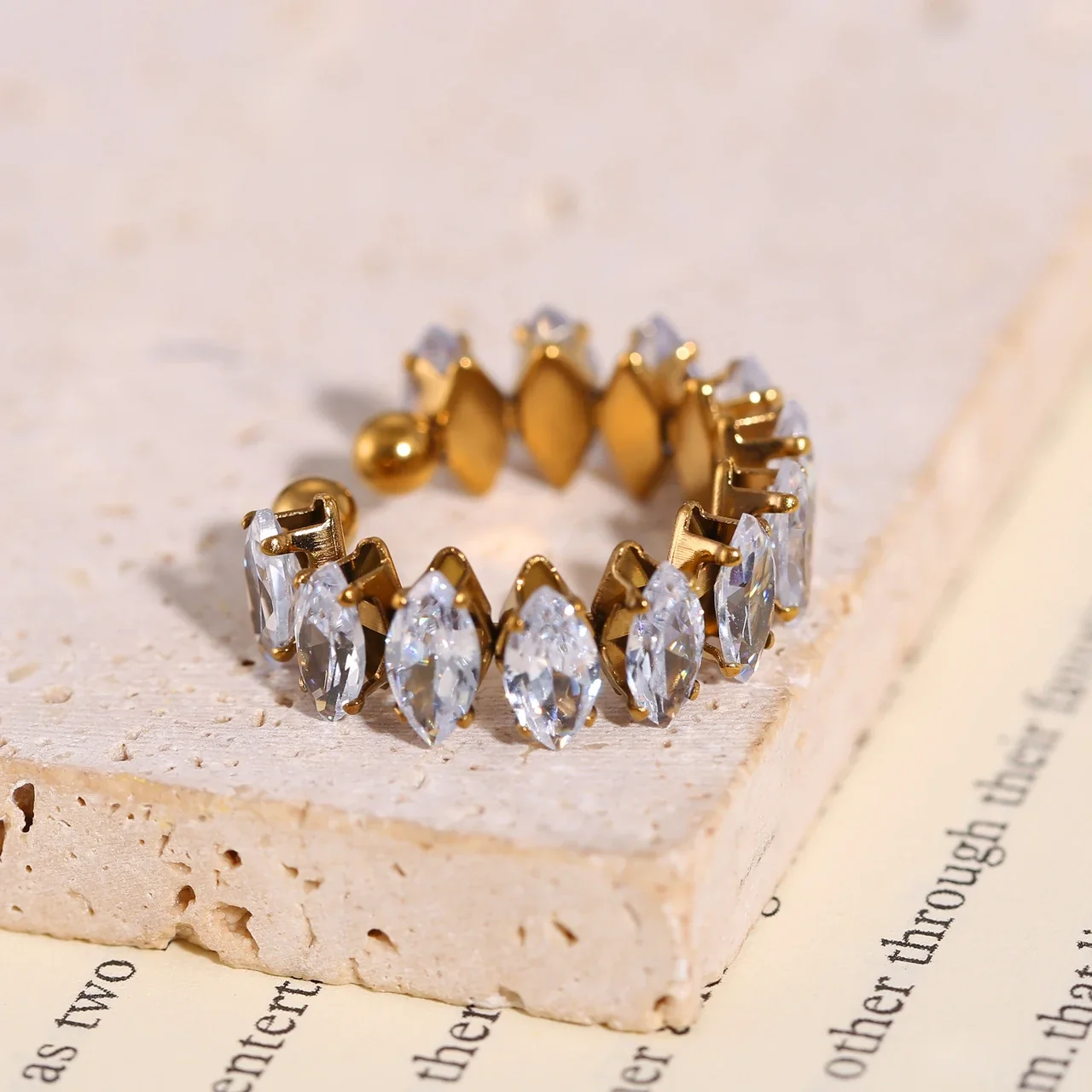 Marquise Cubic Zirconia 18K Gold-Plated Open Ring