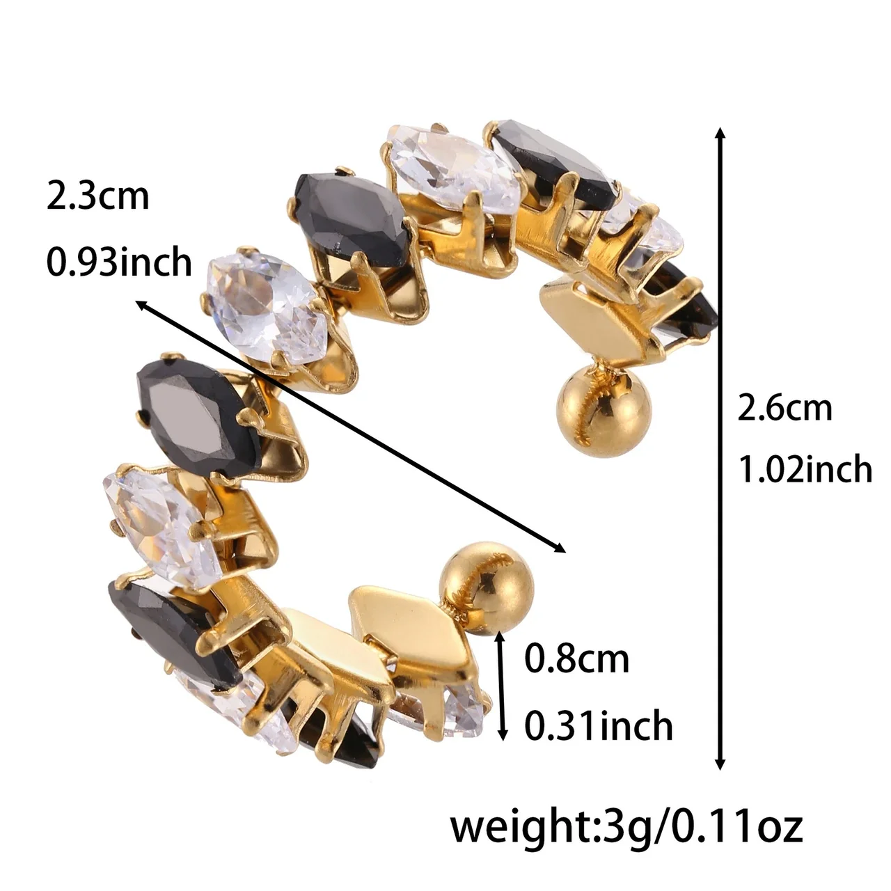 Marquise Cubic Zirconia 18K Gold-Plated Open Ring - Gold Clear and Black Cubic Zirconia