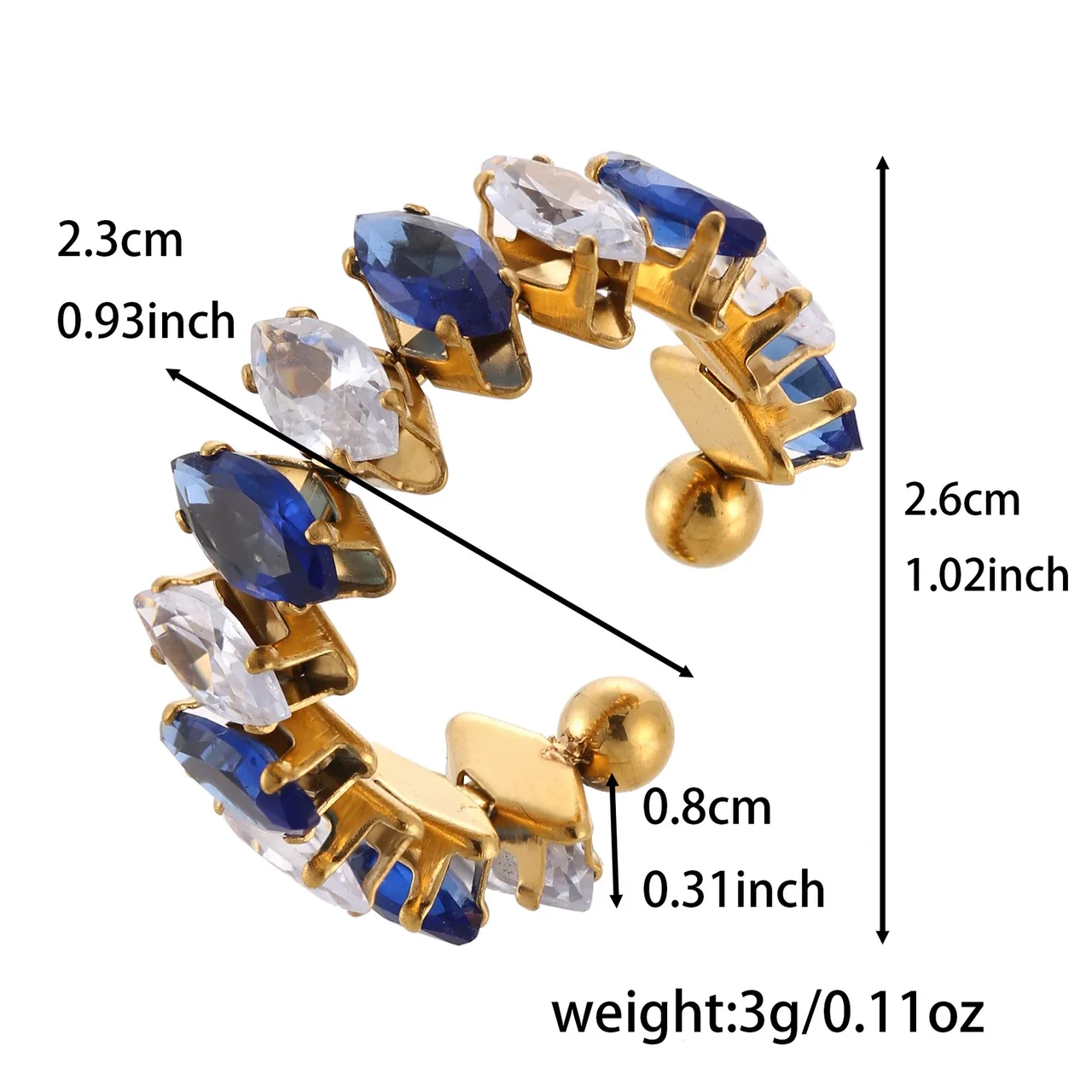 Marquise Cubic Zirconia 18K Gold-Plated Open Ring - Gold Clear and Blue Cubic Zirconia