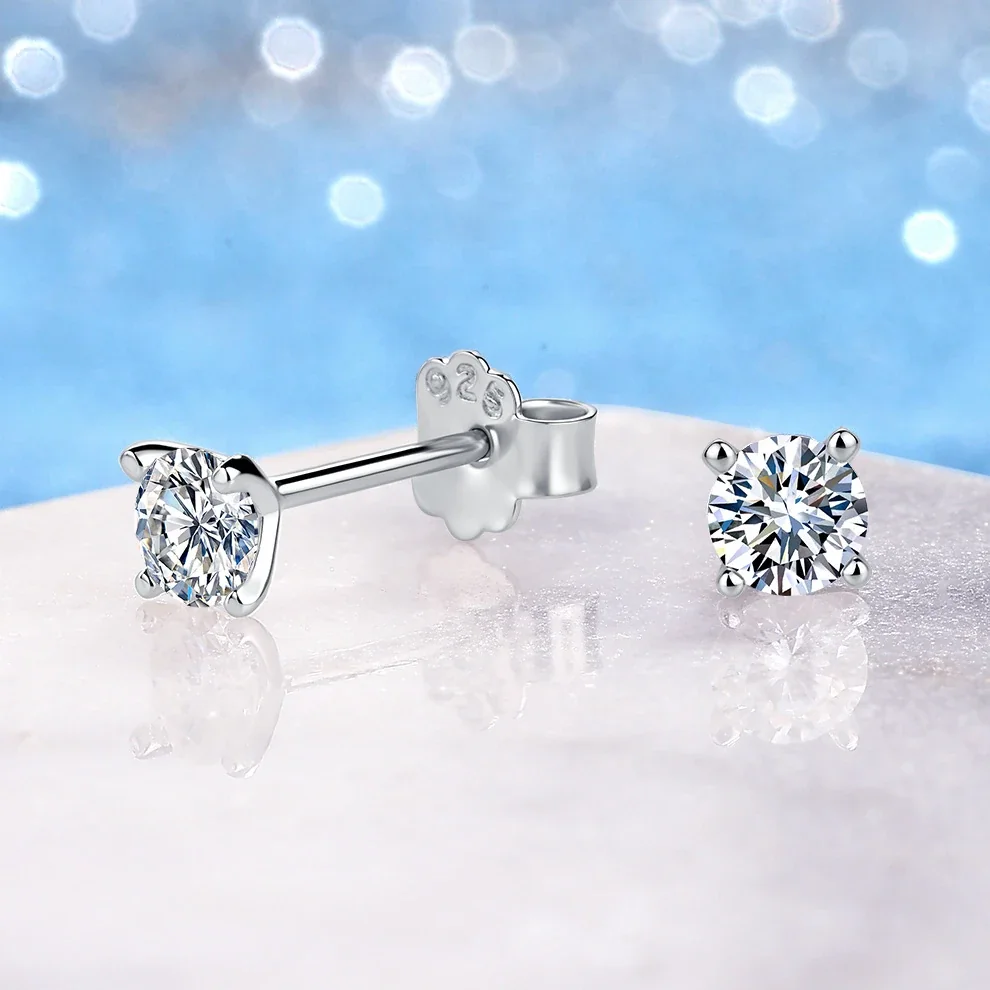 Brilliant 925 Sterling Silver Round Basket-Set Stud Earrings