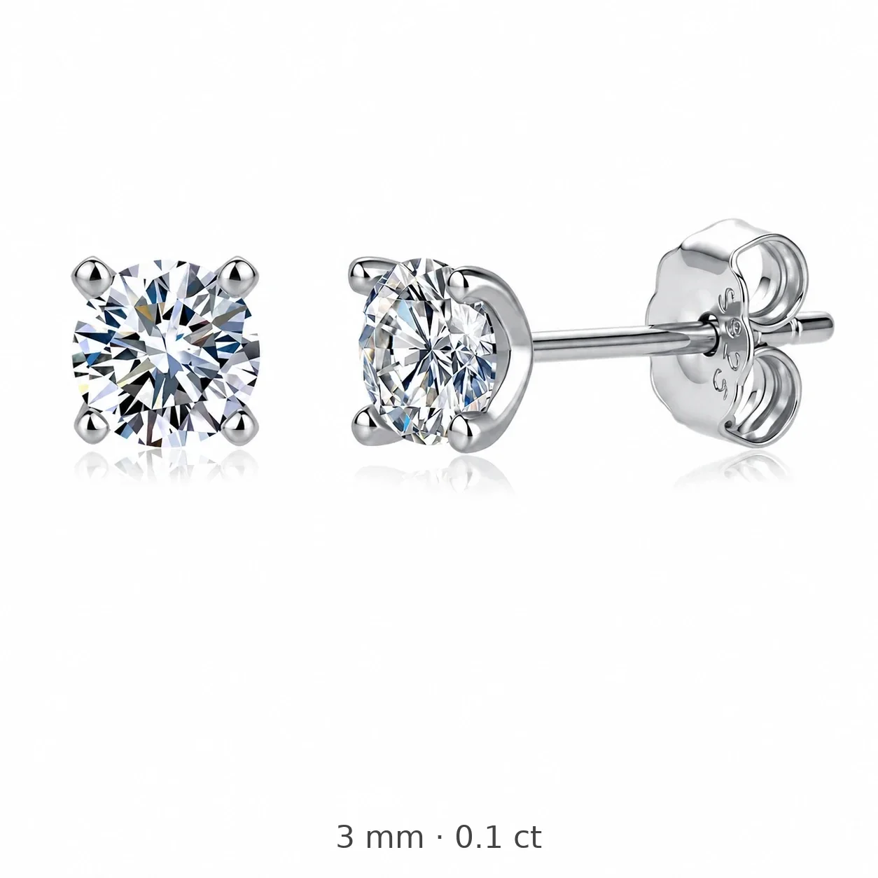 Brilliant 925 Sterling Silver Round Basket-Set Stud Earrings - 3 mm / 0.1 ct / Silver