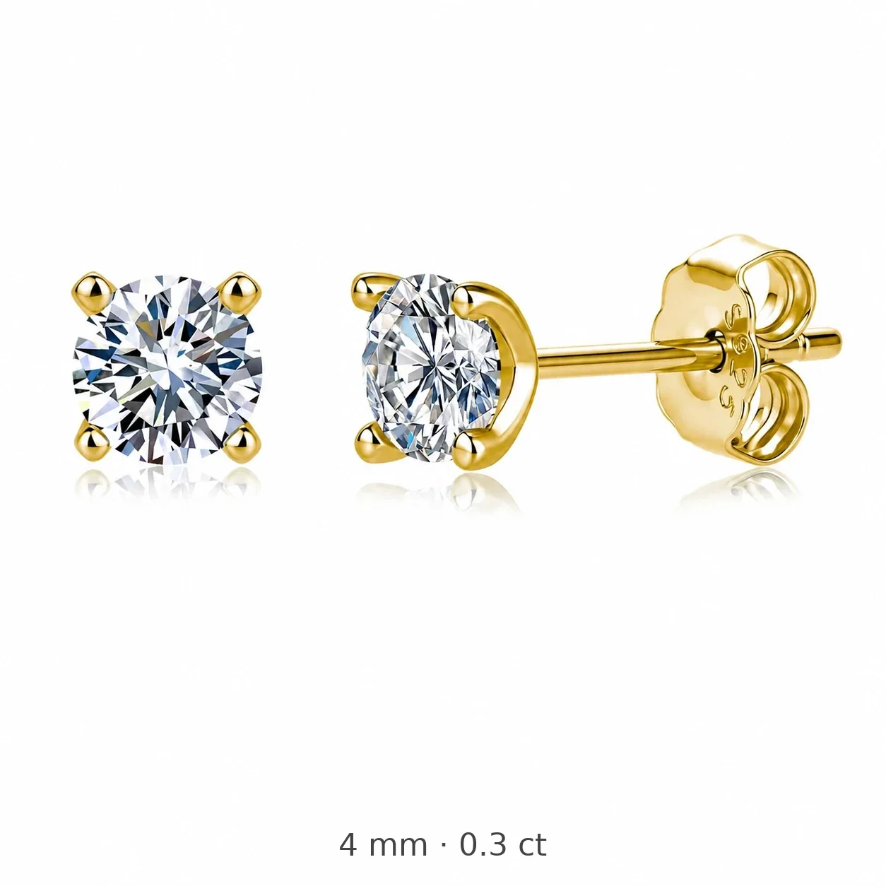 Brilliant 925 Sterling Silver Round Basket-Set Stud Earrings - 4 mm / 0.3 ct / Gold