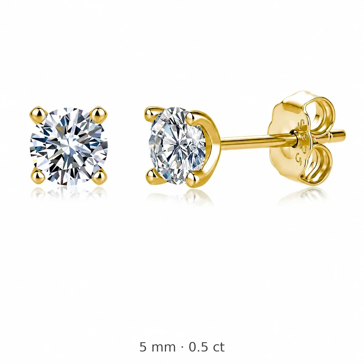 Brilliant 925 Sterling Silver Round Basket-Set Stud Earrings - 5 mm / 0.5 ct / Gold
