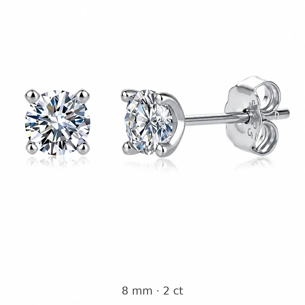 Brilliant 925 Sterling Silver Round Basket-Set Stud Earrings - 8 mm / 2 ct / Silver