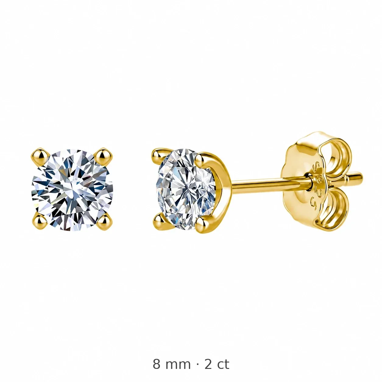 Brilliant 925 Sterling Silver Round Basket-Set Stud Earrings - 8 mm / 2 ct / Gold