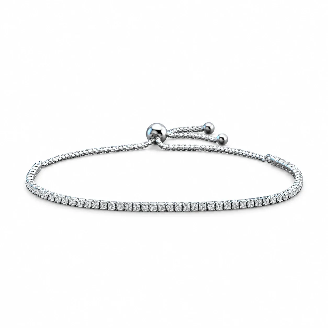 Polished 925 Sterling Silver Square-Set Slider Moissanite Tennis Bracelet
