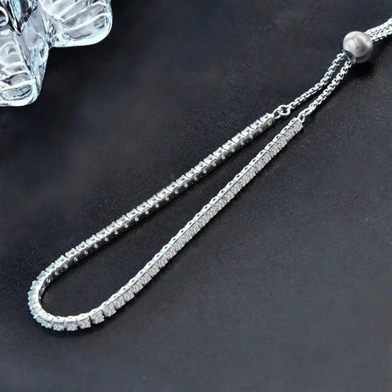 Polished 925 Sterling Silver Square-Set Slider Tennis Bracelet
