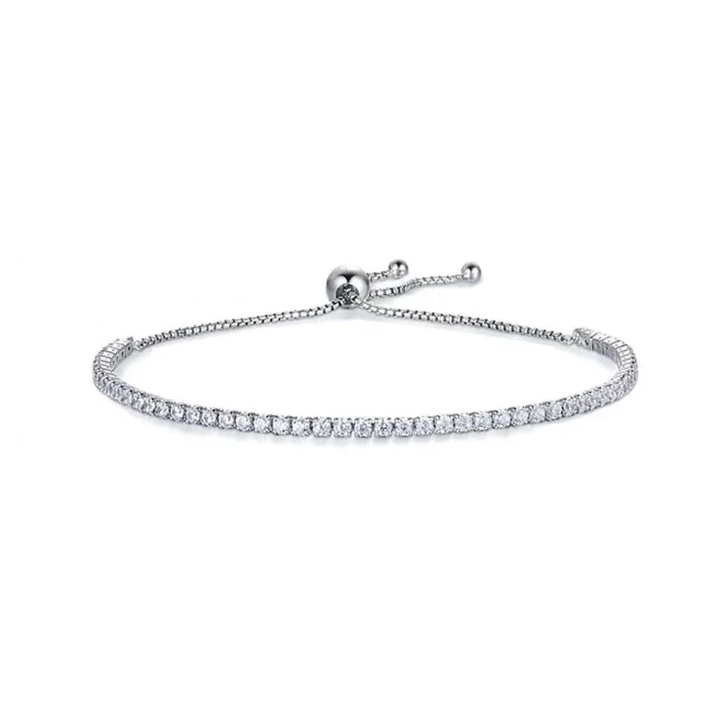 Polished 925 Sterling Silver Square-Set Slider Tennis Bracelet