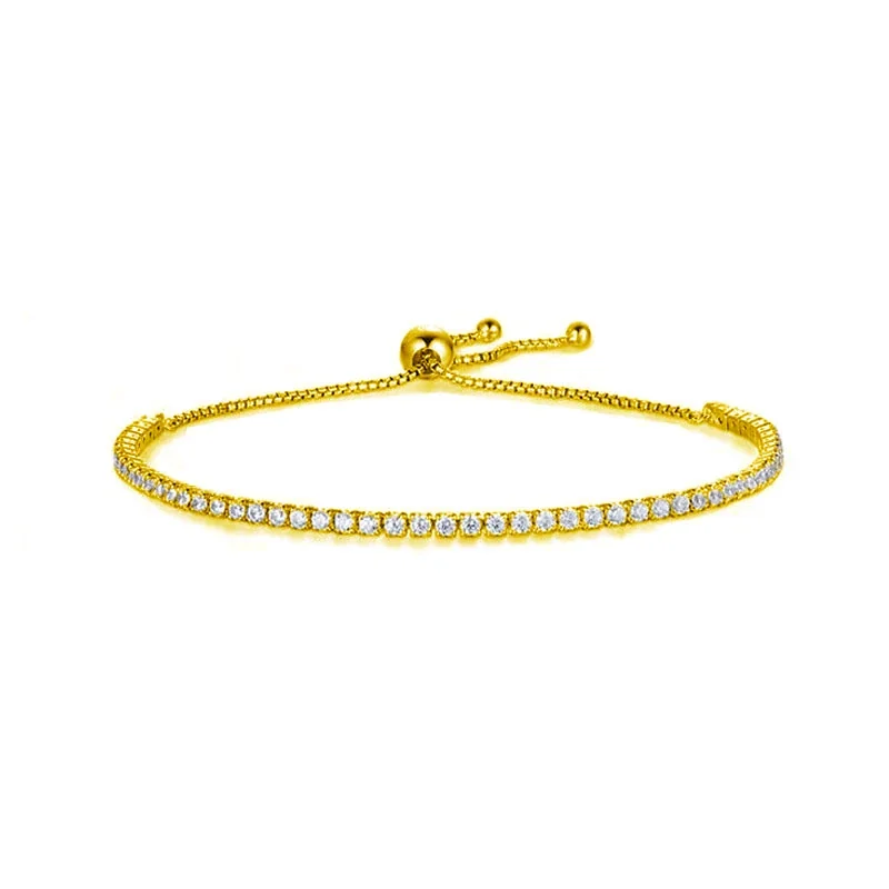 Polished 925 Sterling Silver Square-Set Slider Tennis Bracelet - Gold