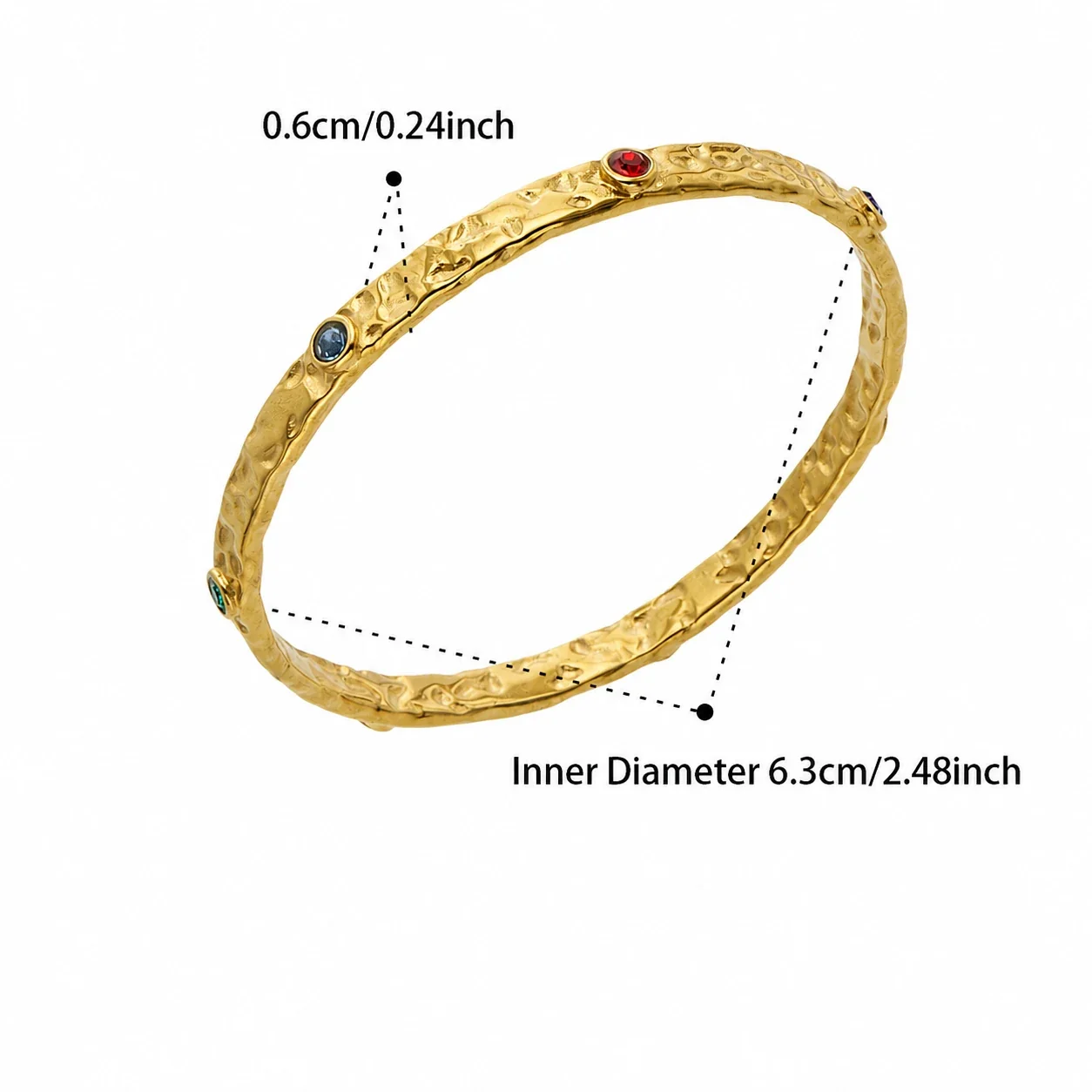 Hammered Gold-Plated Steel Bezel CZ Bangle - Gold Multicolor CZ