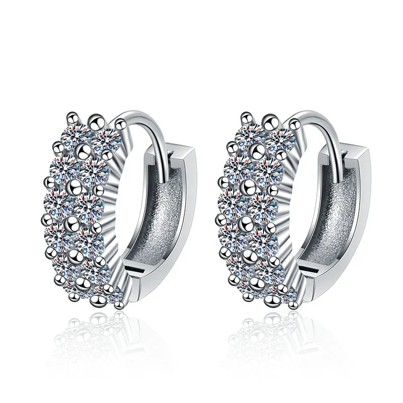 Radiant Pave Moissanite 925 Sterling Silver Huggie Earrings