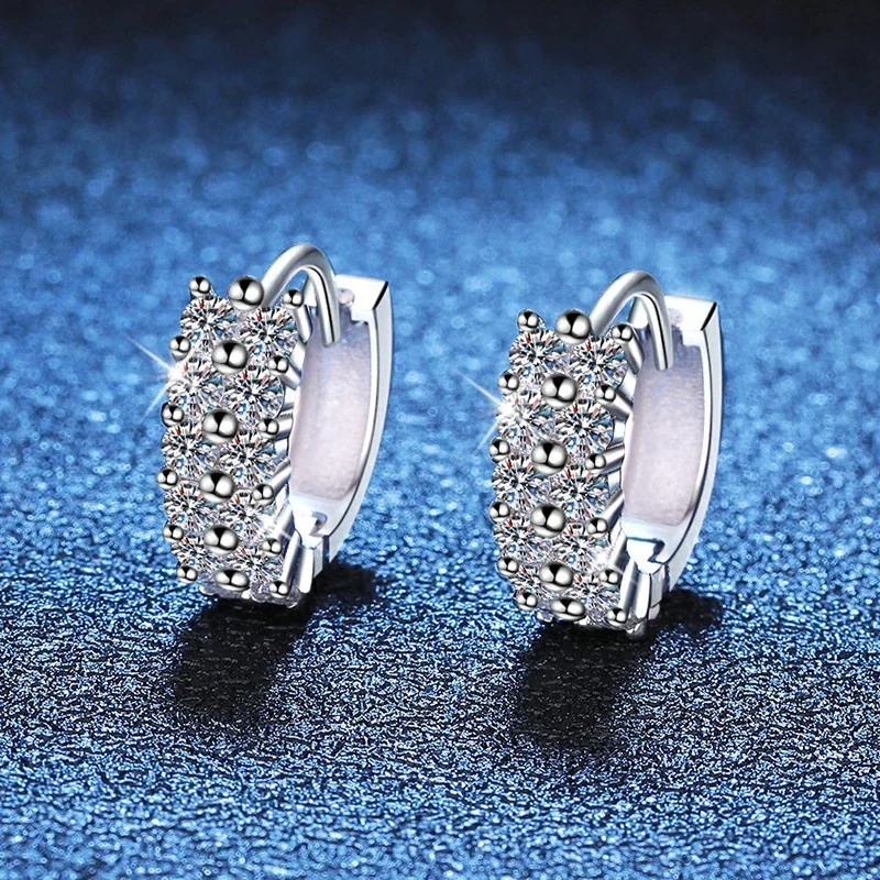 Radiant Pave Moissanite 925 Sterling Silver Huggie Earrings
