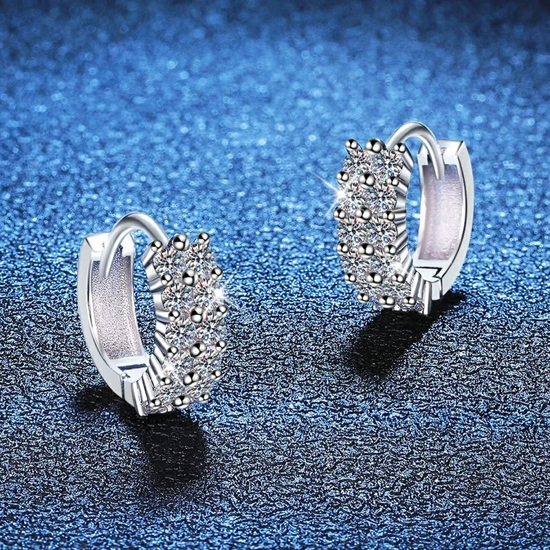 Radiant Pave Moissanite 925 Sterling Silver Huggie Earrings