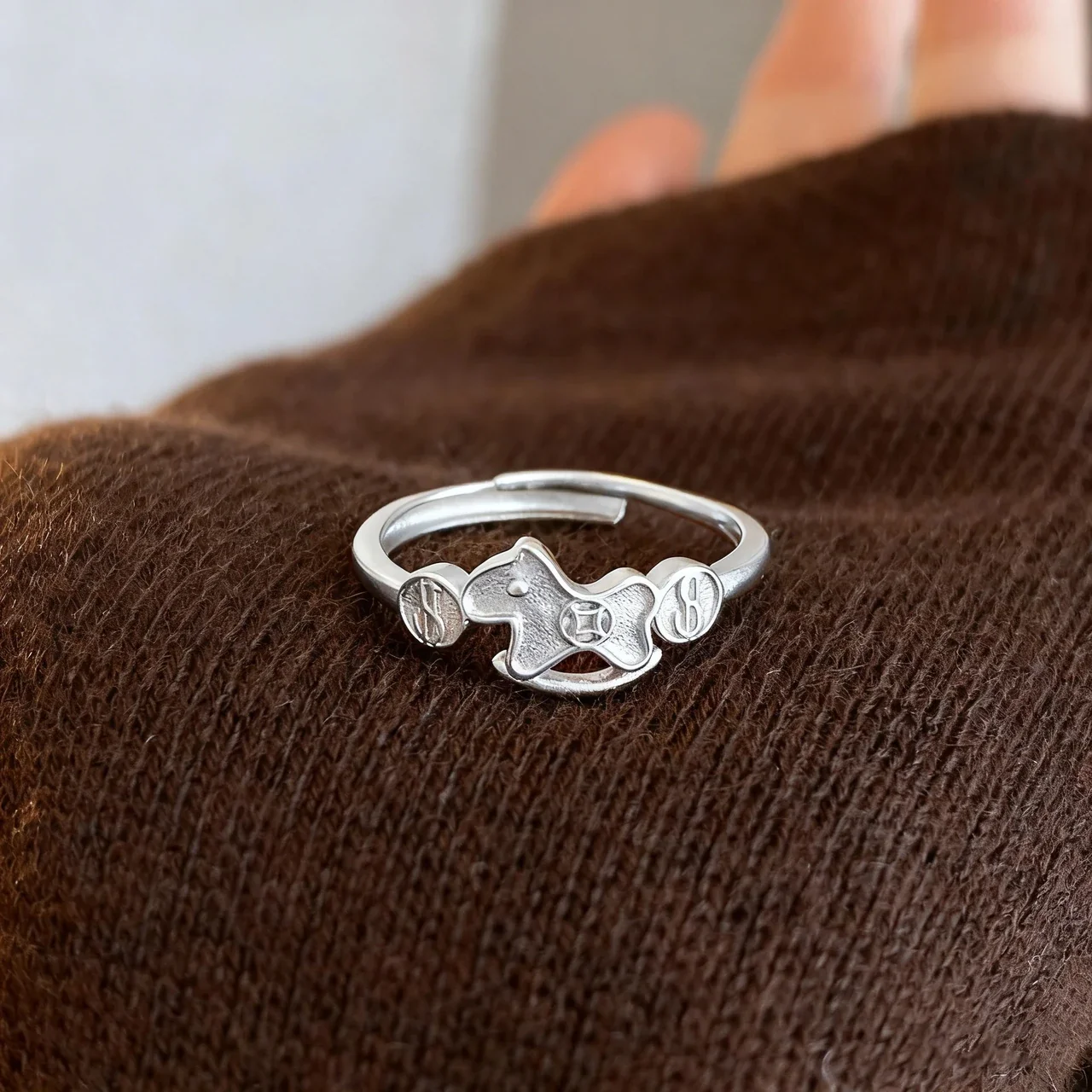 Playful Horse Twin-Coin 925 Sterling Silver Open Ring
