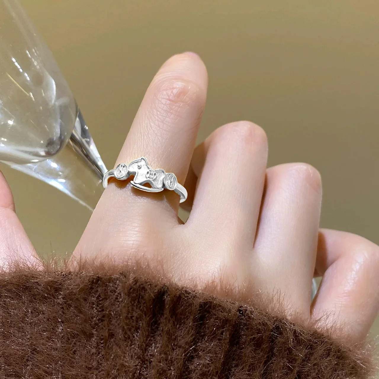 Playful Horse Twin-Coin 925 Sterling Silver Open Ring
