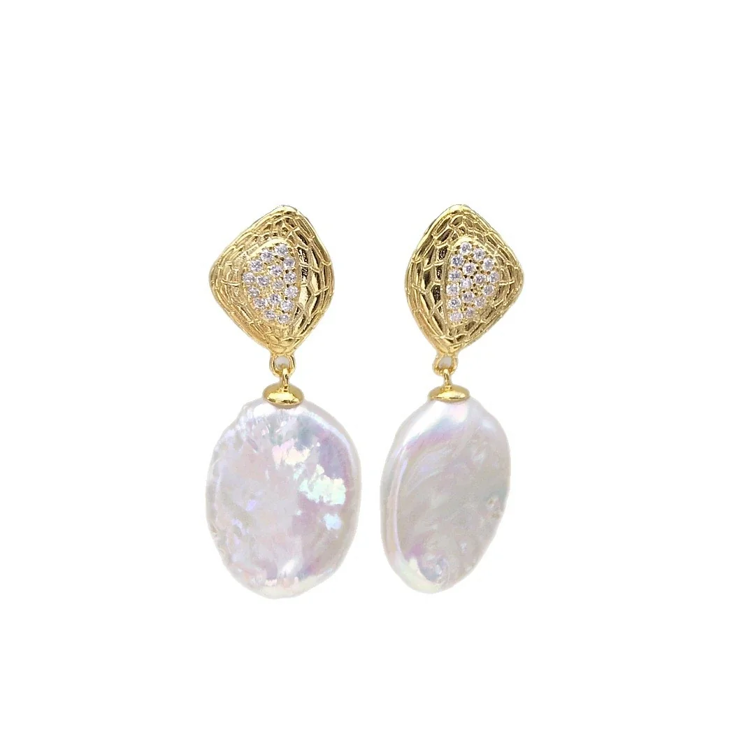 Sculptural Gold-Plated Lattice Freshwater Pearl Drop Earrings