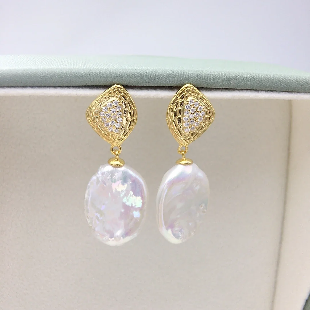 Sculptural Gold-Plated Lattice Freshwater Pearl Drop Earrings