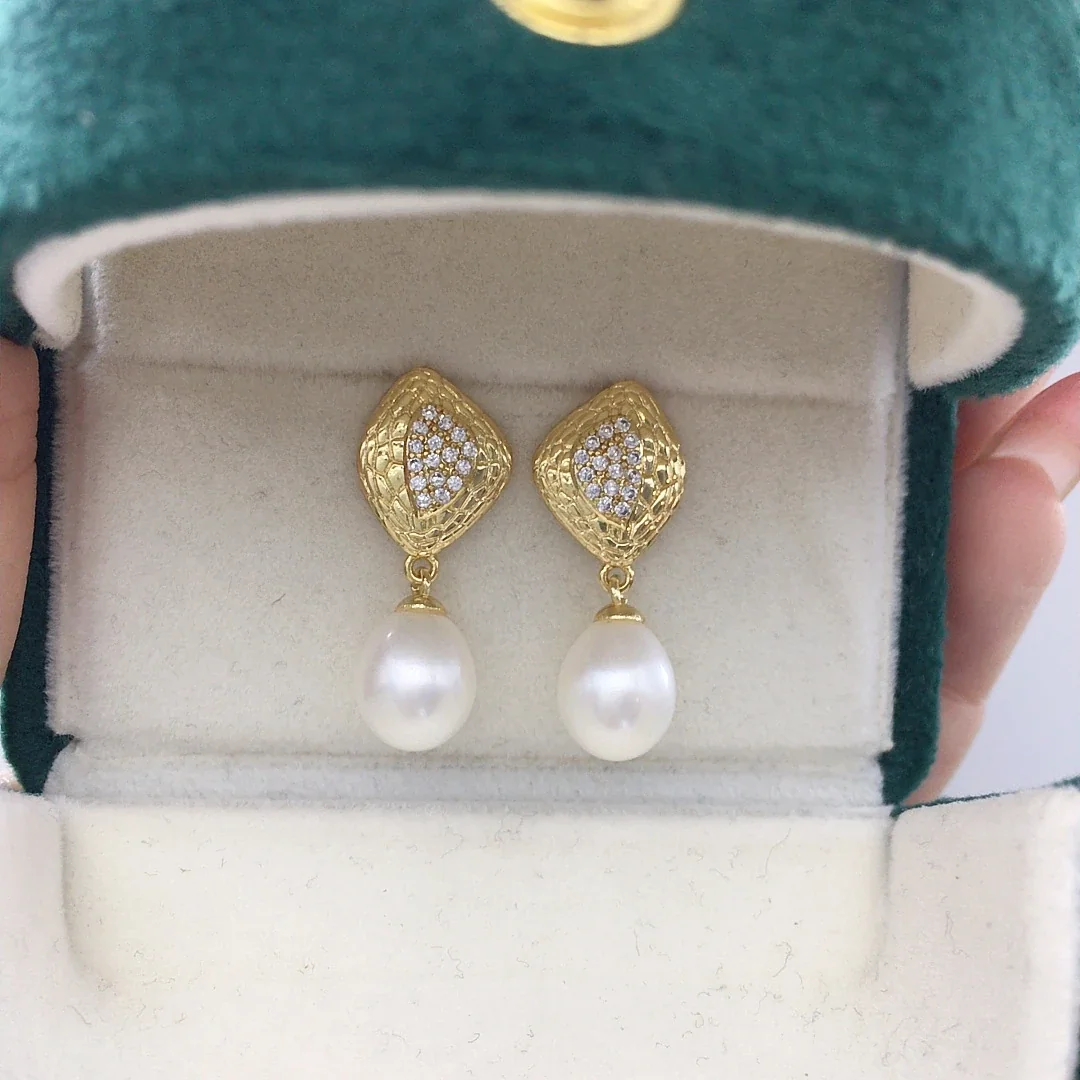 Sculptural Gold-Plated Lattice Freshwater Pearl Drop Earrings
