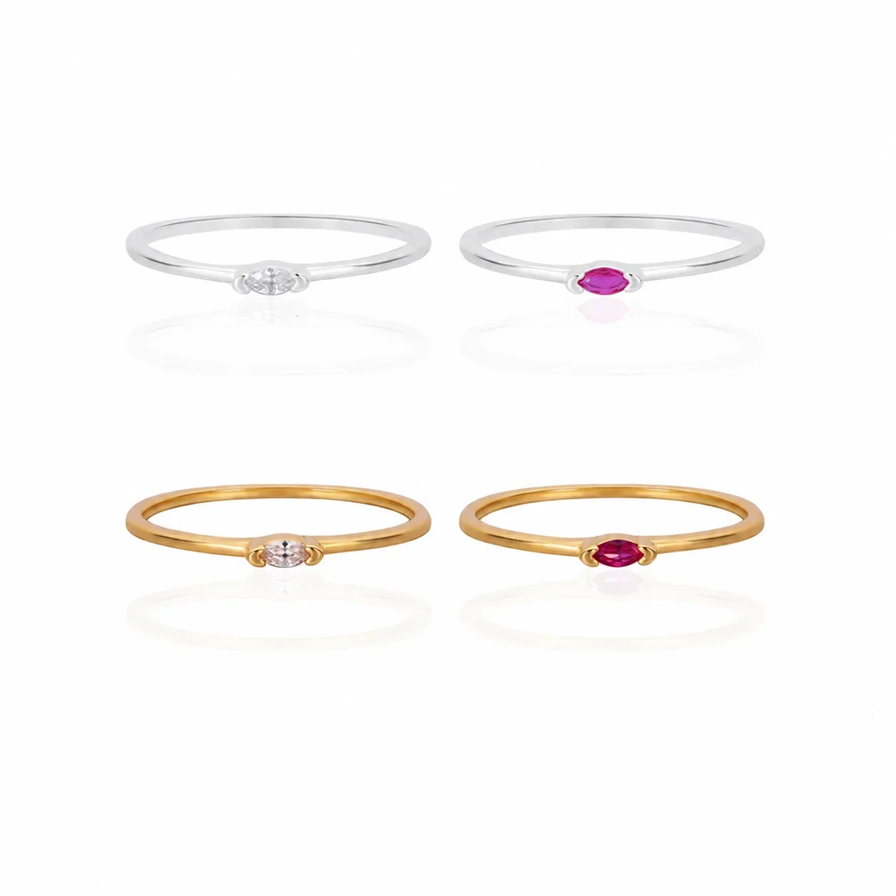 Delicate 925 Sterling Silver Prong-Set Marquise Slim Ring
