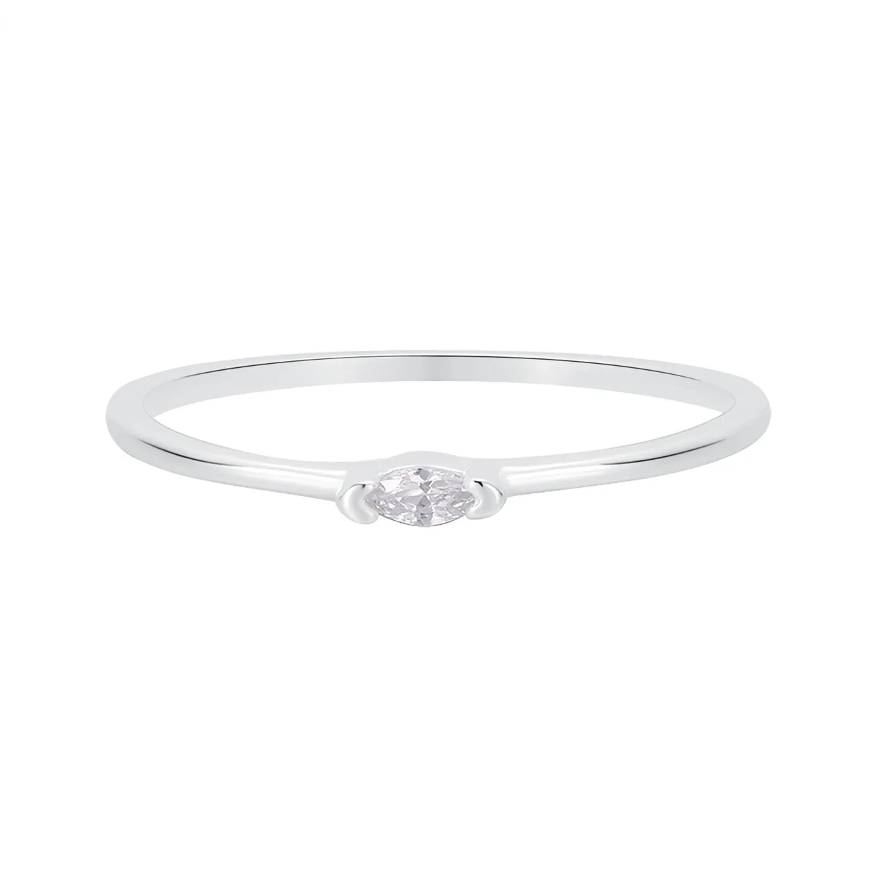 Delicate 925 Sterling Silver Prong-Set Marquise Slim Ring - Silver Clear Stone