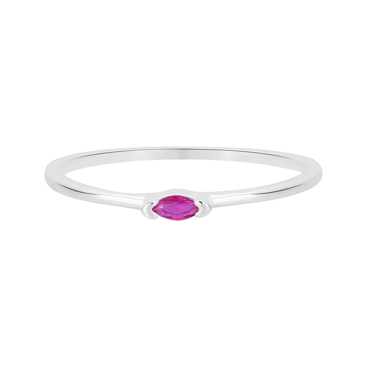 Delicate 925 Sterling Silver Prong-Set Marquise Slim Ring - Silver Pink Stone