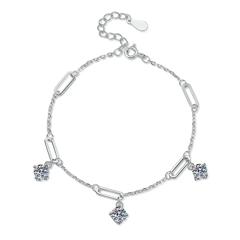 Dainty 925 Sterling Silver Paperclip Moissanite Bracelet